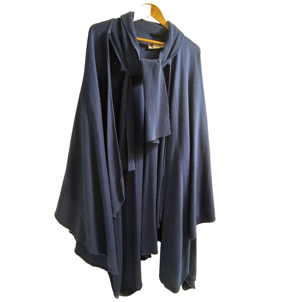 Bechamel Blue Sweater Drape Wrap Poncho Women's One Size Made in USA